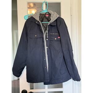 Wrangler workwear medium Canvas navy Hooded Full Zip Buttoned Lined Jacket